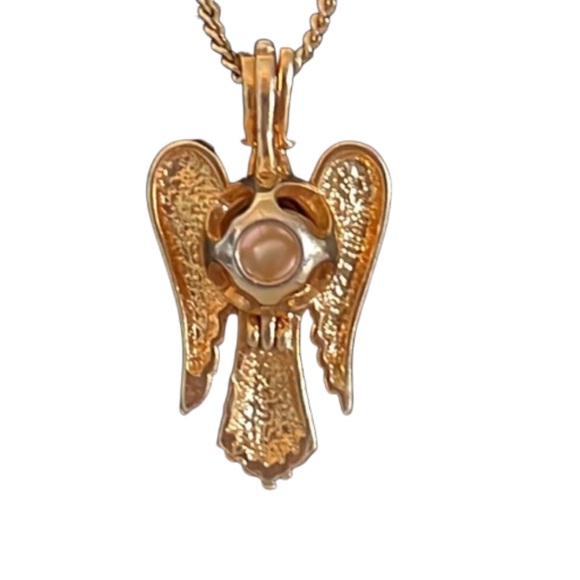 Make A Wish Angel on Earth gold plated & caged white pearl angel wish pendant - Picture 7 of 14